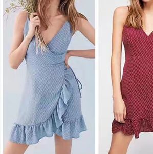 Polkadot wrap dress with ruffle on the side